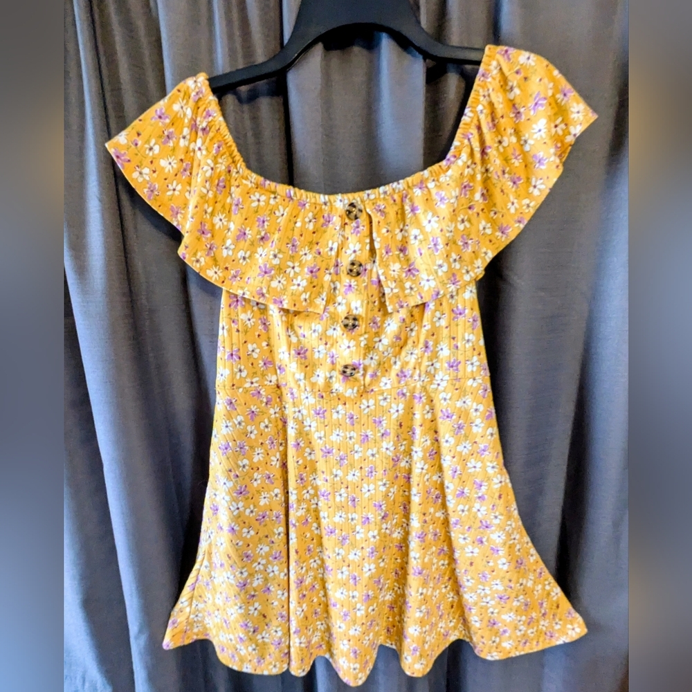 Speechless Women's Junior's Yellow Floral Off-Shoulder Mini Sundress Sz. M